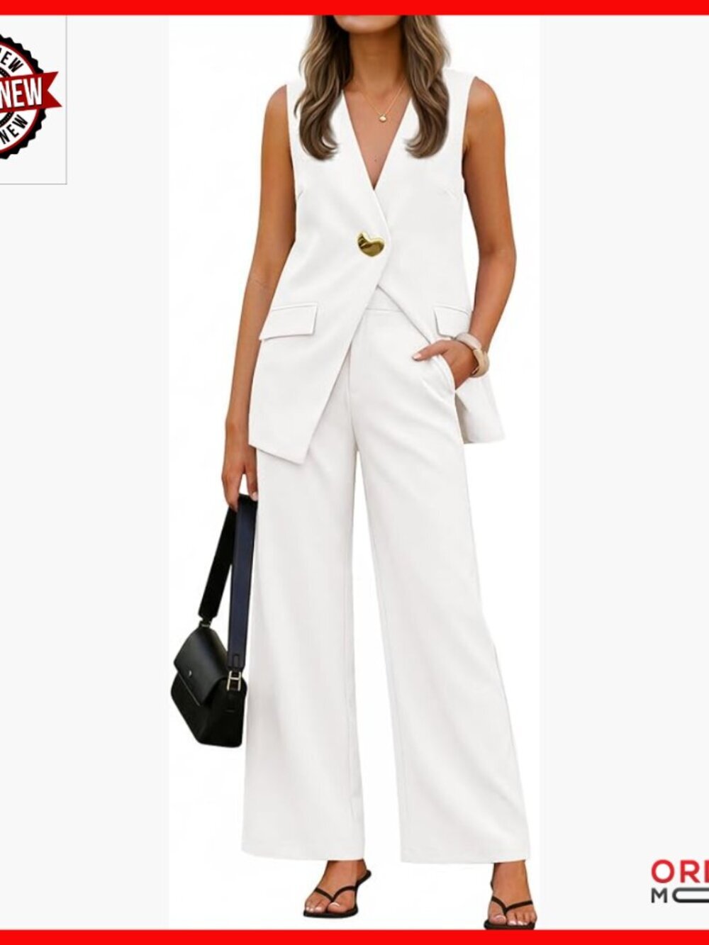 Women's Summer 2-Piece Suit Set Sleeveless Vest Wide Leg Pants Business Casual